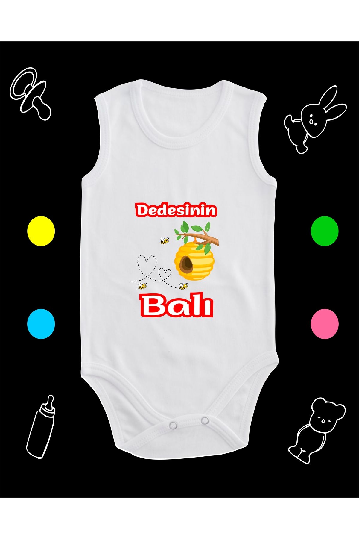 enmalife Pamuklu Dedesinin Balı Baskılı Penye Bebek Body Çıtçıtlı Badi Zıbın DDBL119