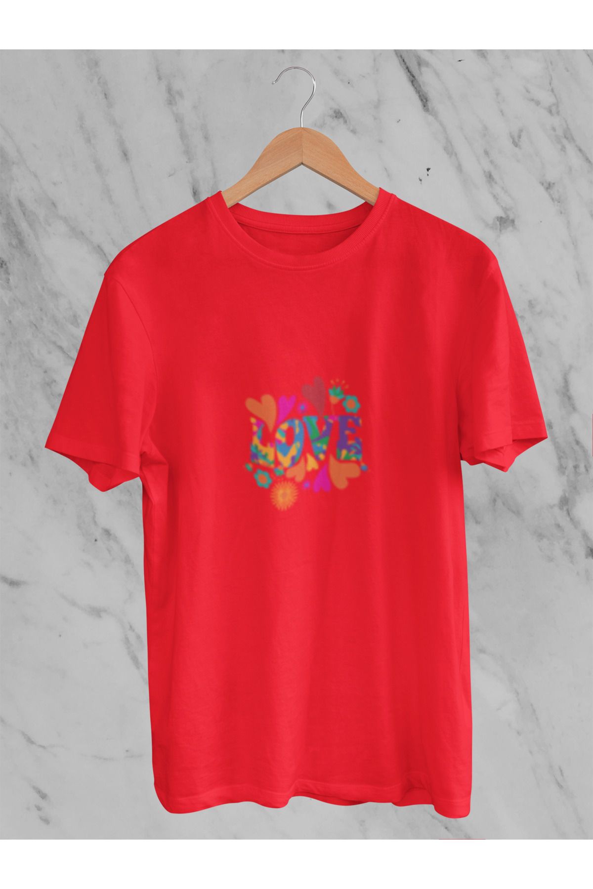 MG LOVE BASKILI KADIN BİSİKLET YAKA PAMUKLU OVERSIZE KALIP KISA KOLLU T-SHIRT