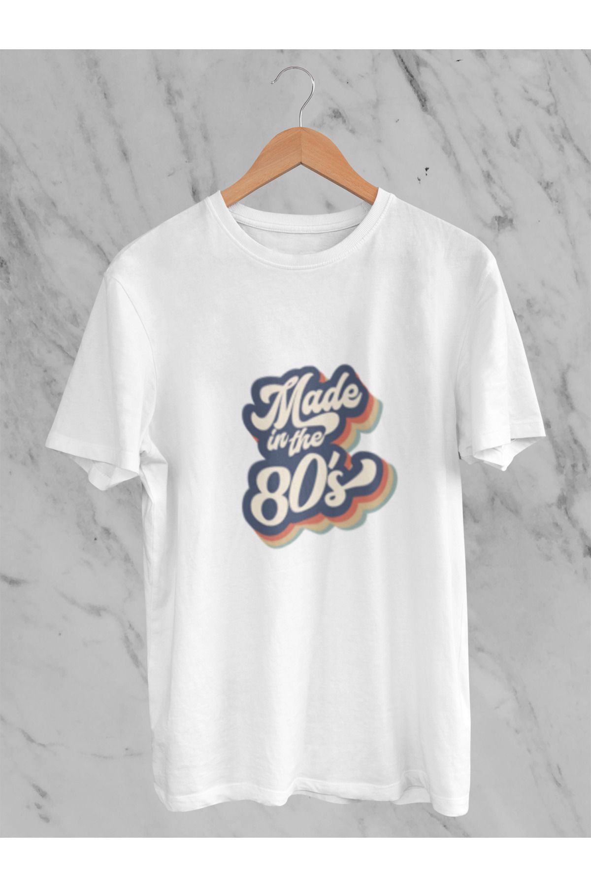 MG MADE IN THE 80'S BASKILI UNISEX BİSİKLET YAKA PAMUKLU OVERSIZE KALIP KISA KOLLU T-SHIRT