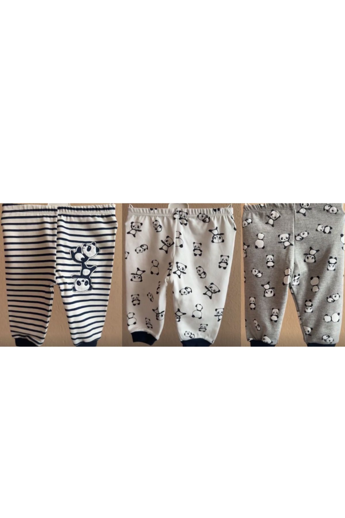 Bobby Baby Panda Desenli Badi | %100 Pamuk Bebek Zıbını | 0-3 / 3-6 / 6-9 Ay 3 Lü Set