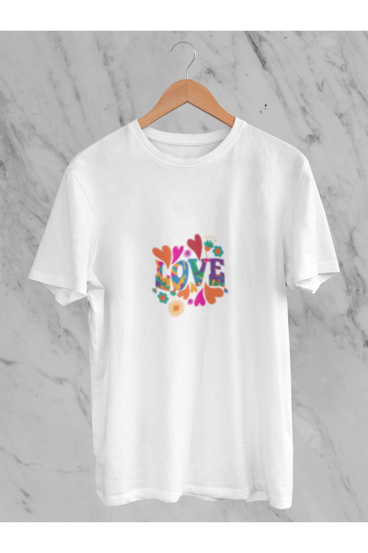 MG LOVE BASKILI KADIN BİSİKLET YAKA PAMUKLU OVERSIZE KALIP KISA KOLLU T-SHIRT