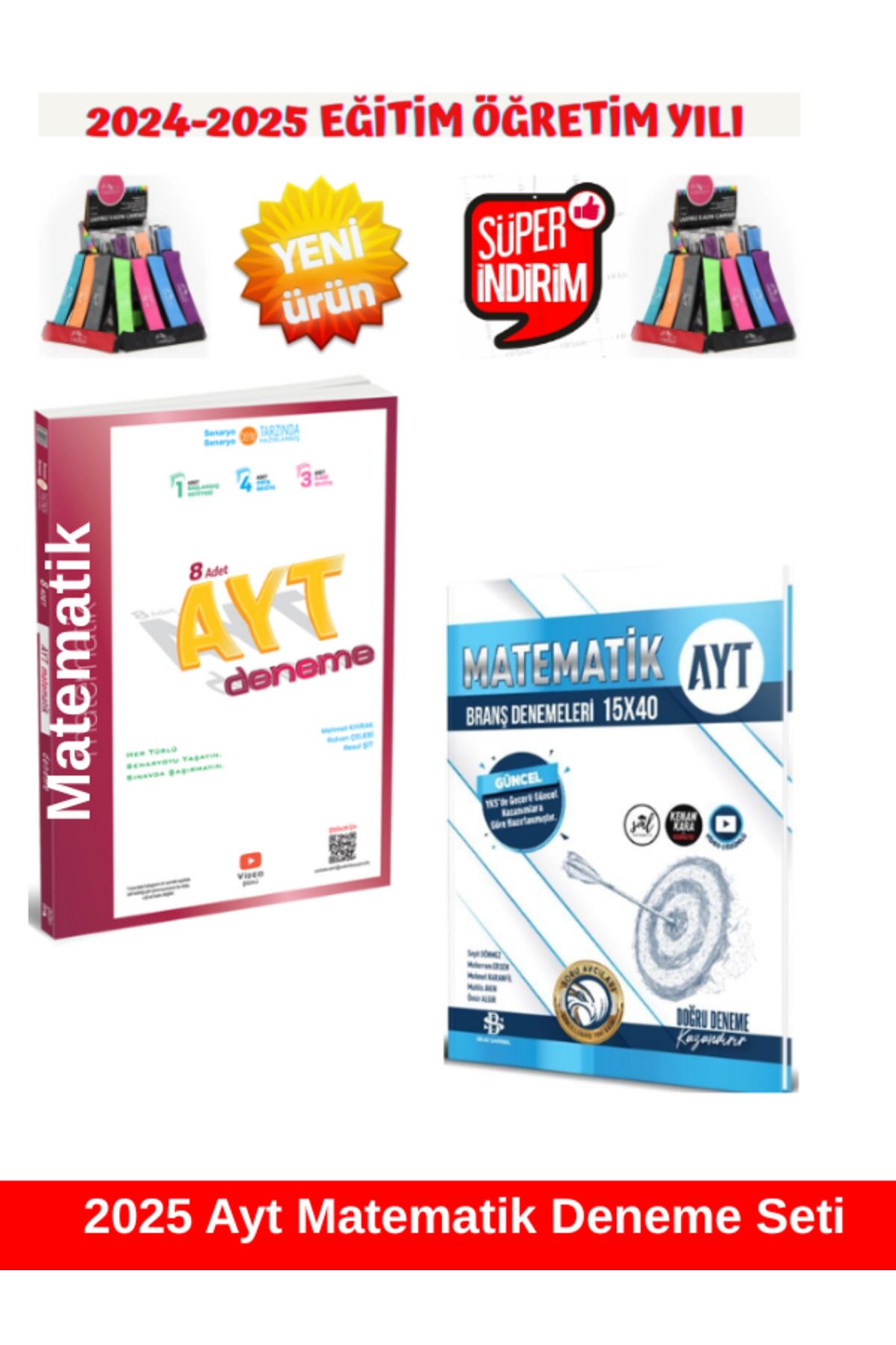 Üç Dört Beş Yayıncılık 2025 Ayt Matematik 8'li Deneme+Bilgi Sarmal Ayt 2025 Matematik 15x40 Deneme Seti+Kalemlik