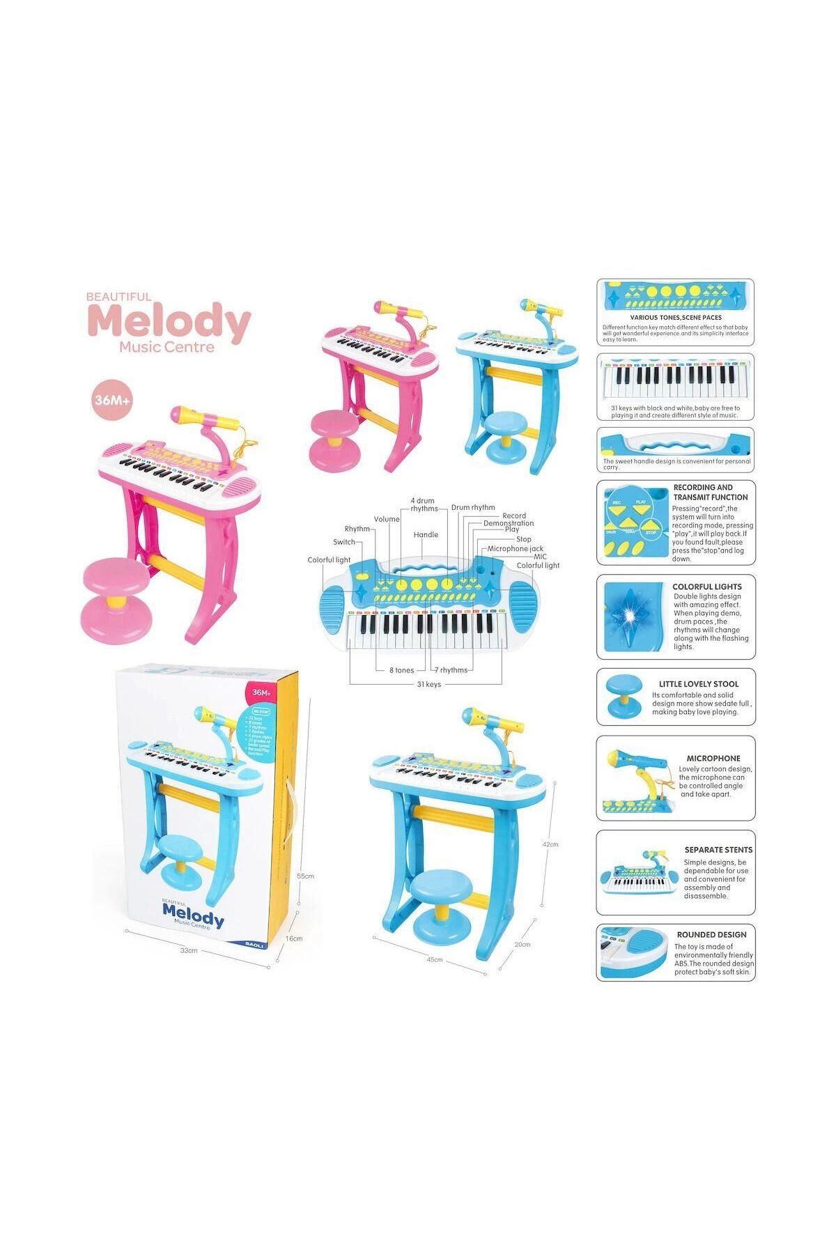 ÖYKÜ VE YİĞİT BAO-3132C Mini Piano 24 Tuşlu Mp3 ve Mikrofon
