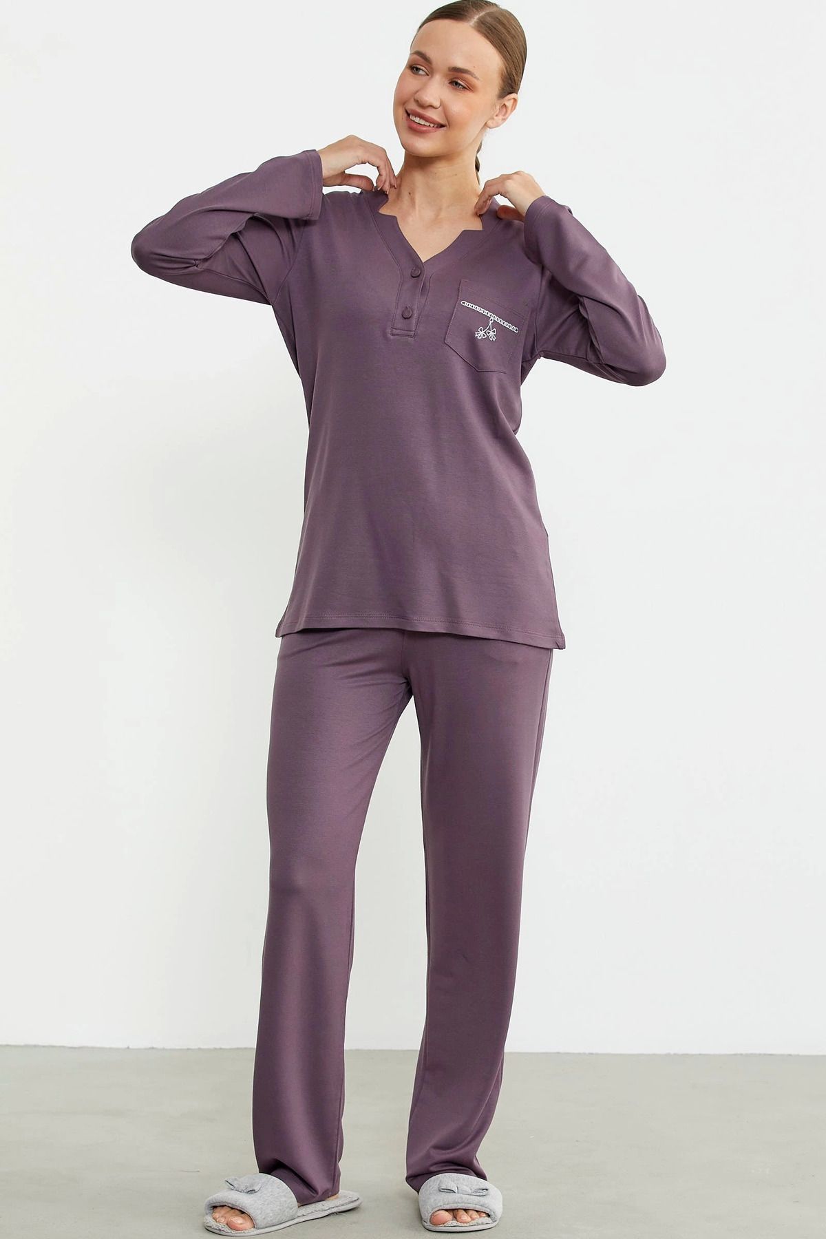 İnci Label Sementa 76438 Yarım Düğmeli Cep Detaylı Pijama Takım