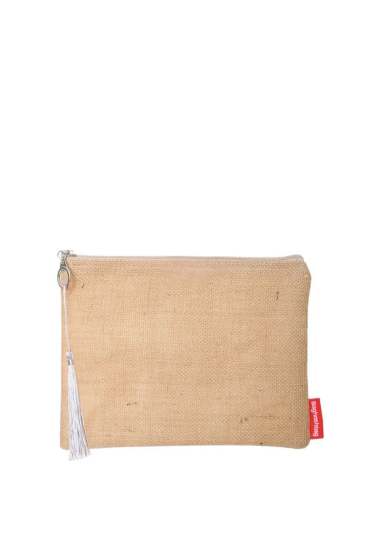 hayalimsah Baghashtag Beyaz Püsküllü Jüt Clutch Bez Çanta