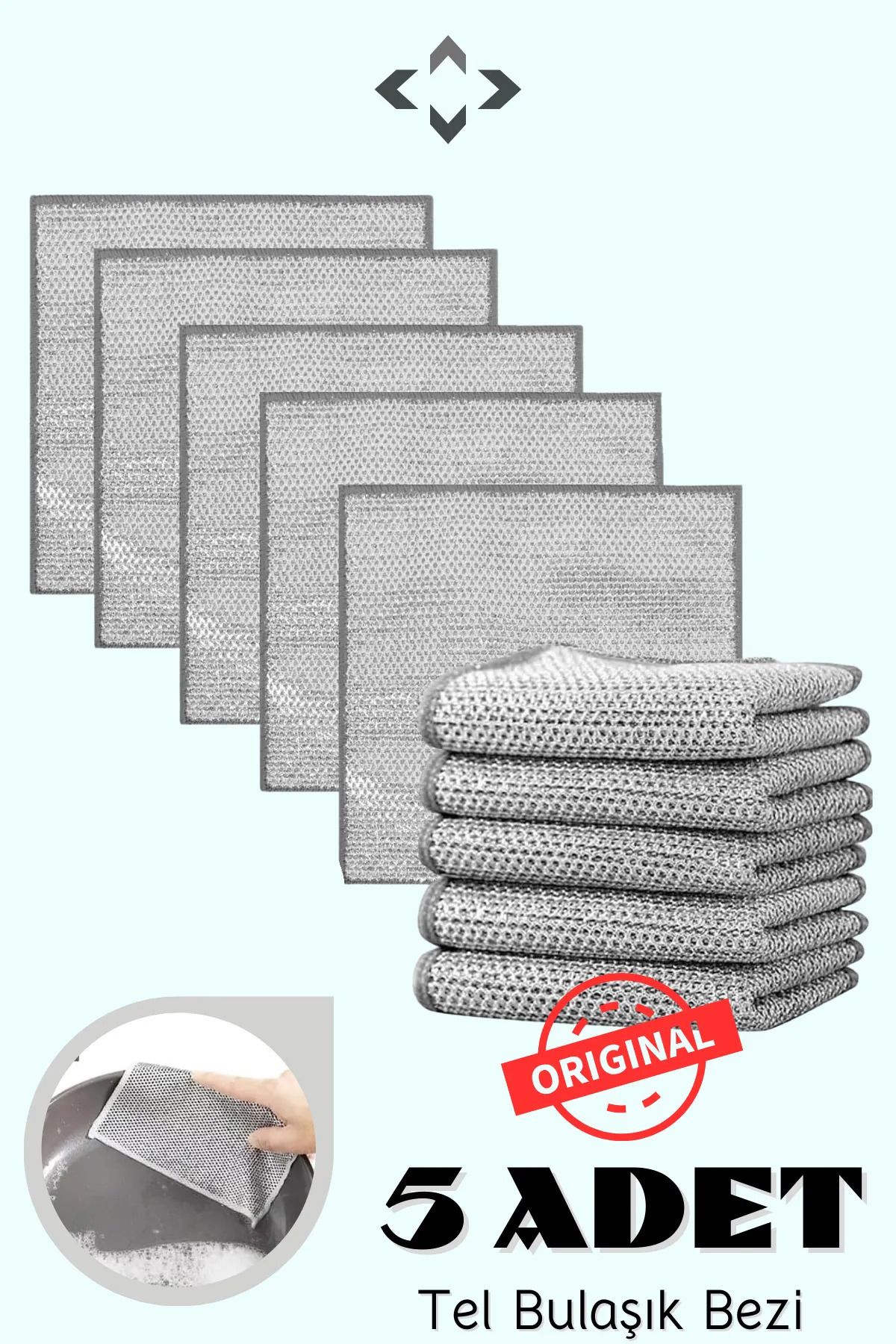 ESBERA HOME 5 Adet Tel Bulaşık Bezi Çizmez Bulaşık Teli Çelik Bez 20x20 Çift Katmanlı