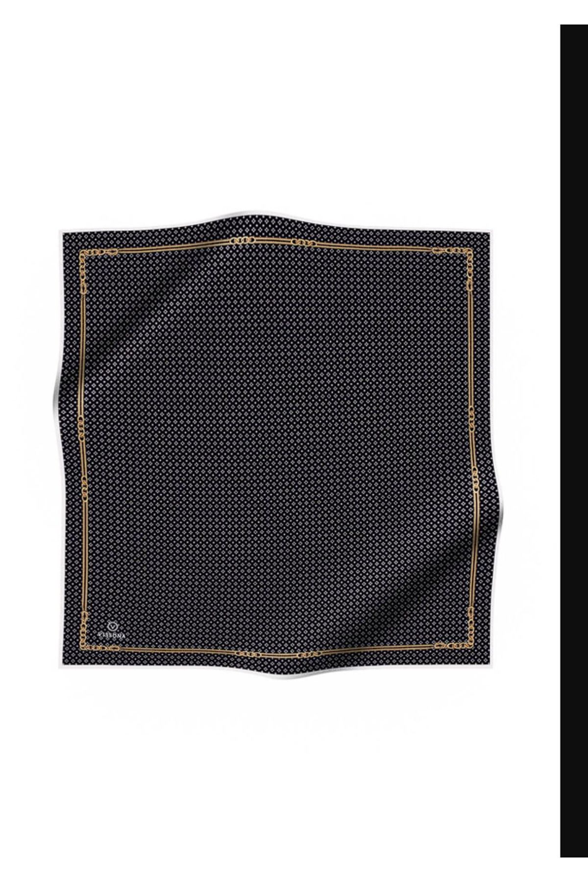 Vissona %100 Twill İpek Zincir Desenli Siyah - Krem
