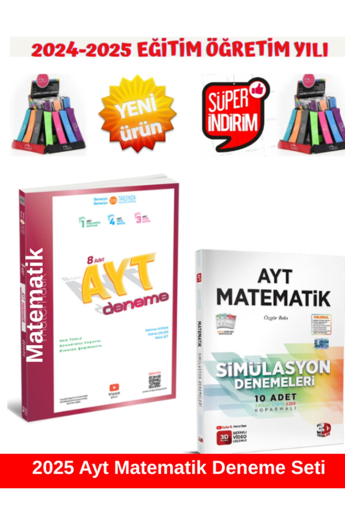 Üç Dört Beş Yayıncılık 2025 Ayt Matematik 8'li Deneme+3d Ayt 2025 Simulasyon Matematik 10 Lu Deneme Seti+Kalemlik