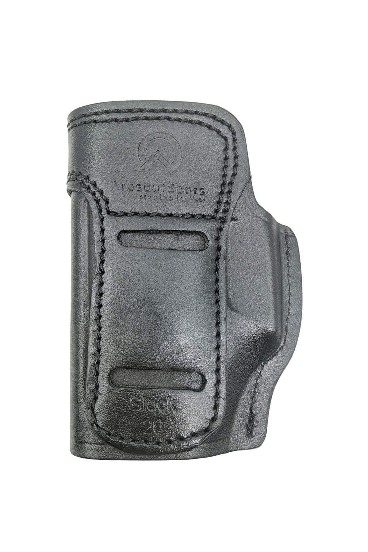 Aresoutdoors Glock 26 İçin Uyumlu Sağ-Sol El Kullanılabilir İç-Dış Siyah Deri Silah Kılıfı