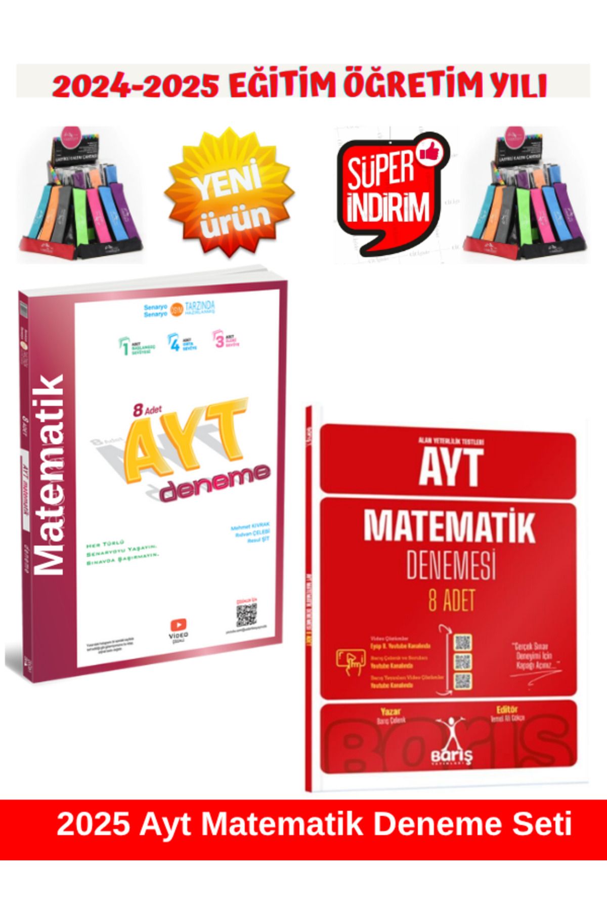 Üç Dört Beş Yayıncılık 2025 Ayt Matematik 8'li Deneme+Barış Çelenk 2025 Ayt Matematik 8 Li Deneme Seti+Kalemlik