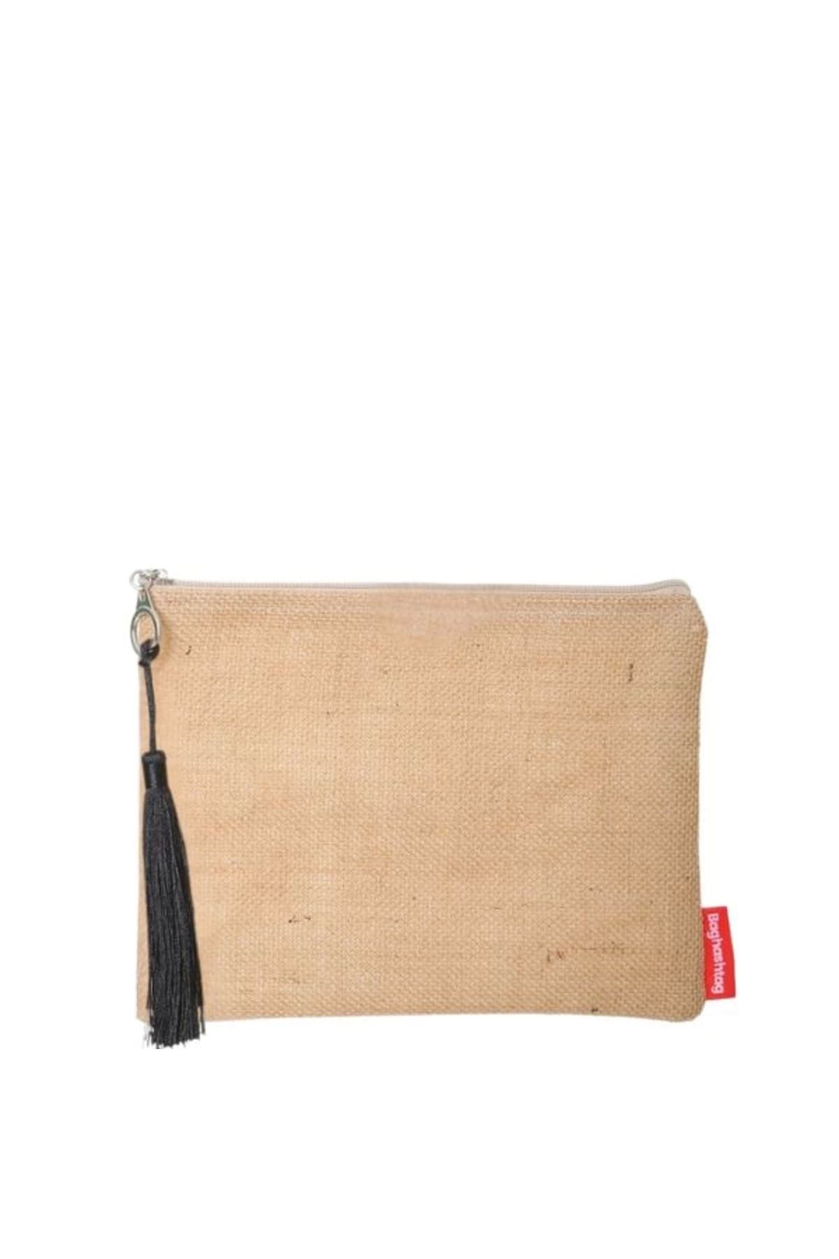 MT29 GİYİM Baghashtag Siyah Püsküllü Jüt Clutch Bez Çanta