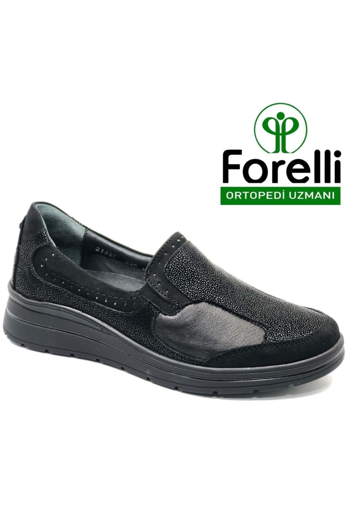 Forelli Faye Hakiki Deri Ortopedik Comfort Kadın Casual Ayakkabı Siyah