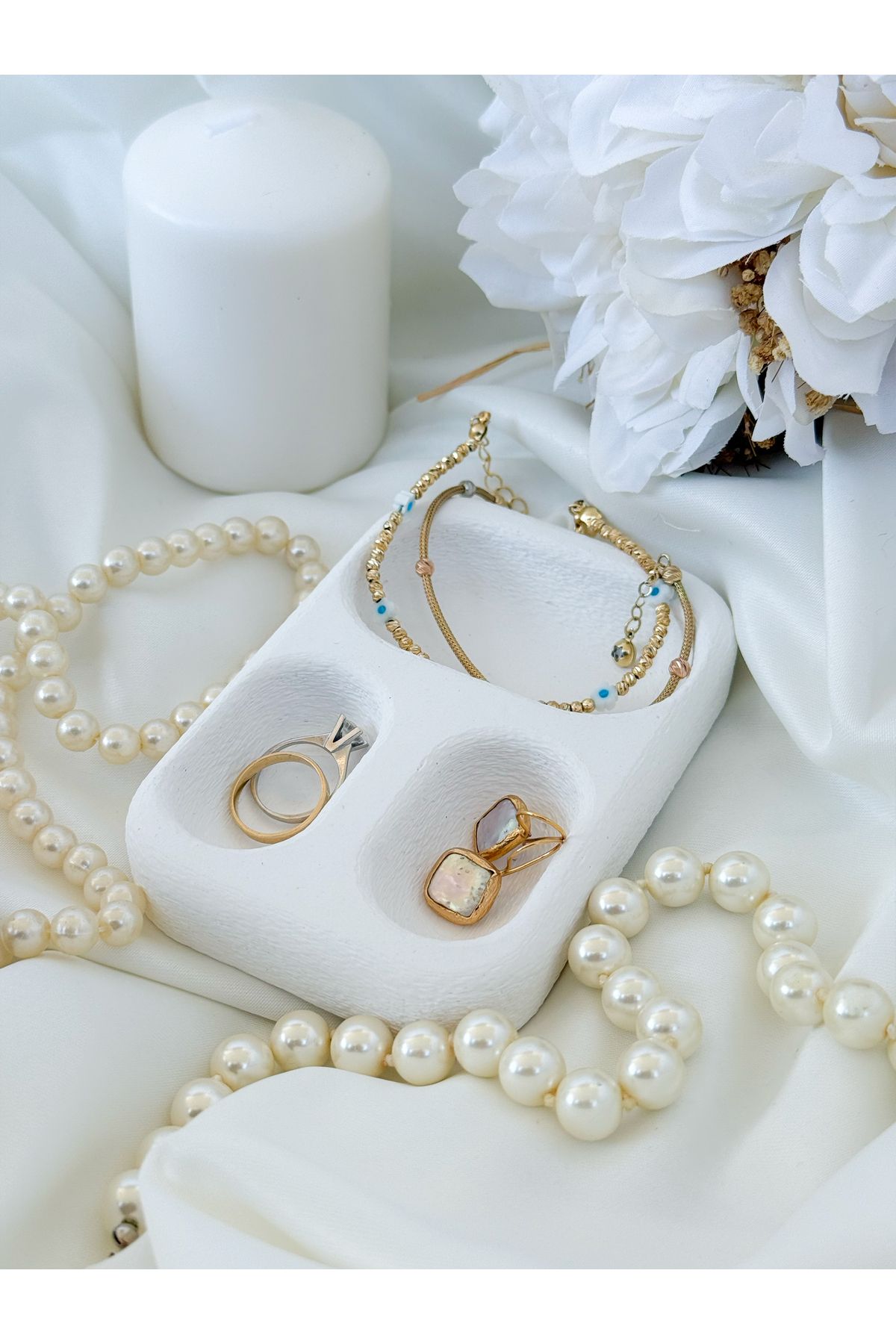 Home Modern Takı Tabağı, Airpods Uyumlu Organizer, - Beyaz Dekoratif Hediyelik
