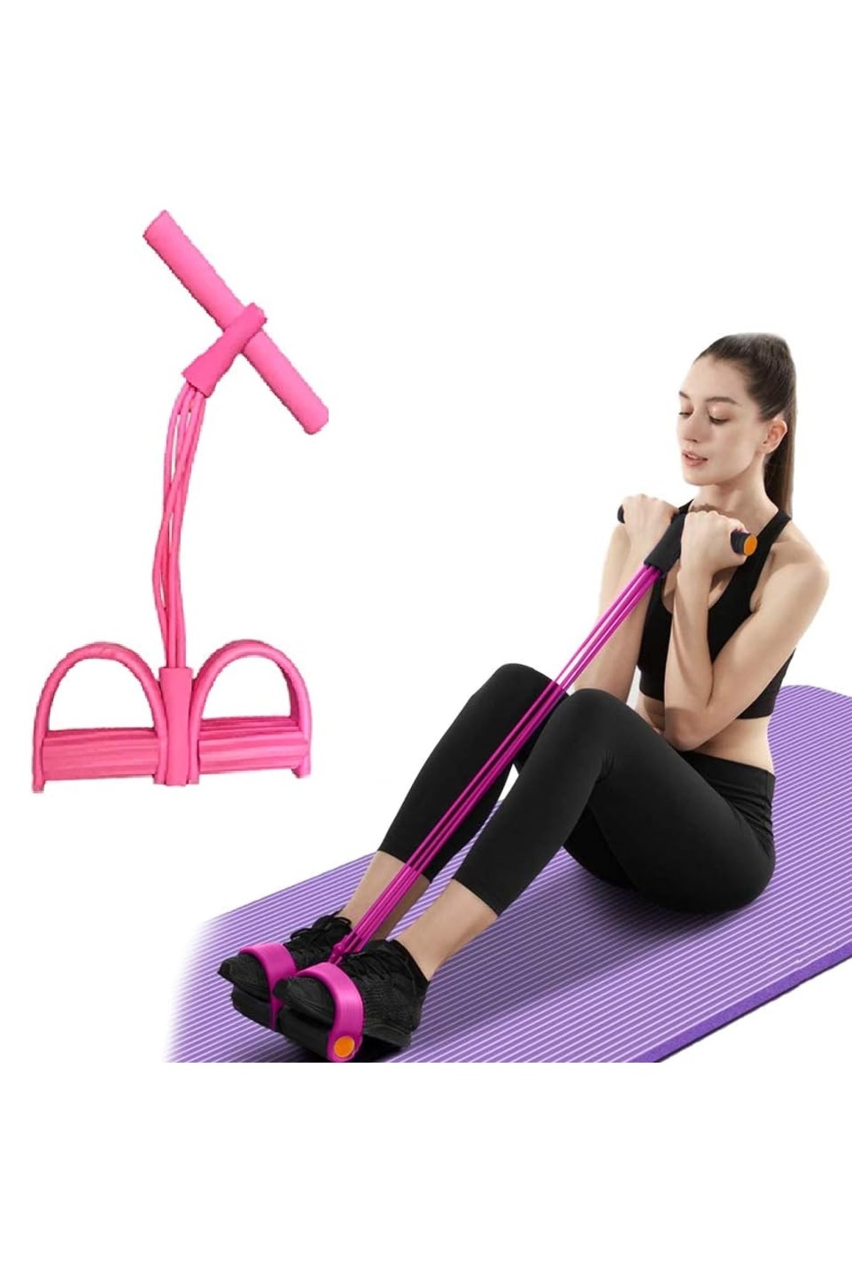 شريط مقاومة للياقة البدنية تومي مع حبل مطاطي مرن للساقين والفخذين والذراعين والظهر - وردي