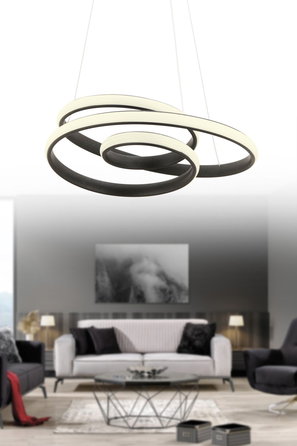 İstanbul Avize İstanbul Avize Siyah Meri Beyaz Power Ledli Modern Led Avize