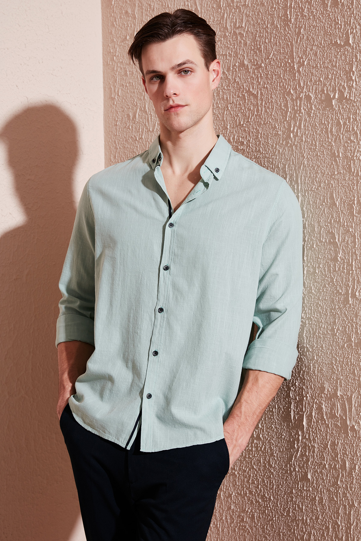 بوراتی پیراهن مردانه یقه دکمه‌دار نخی معمولی Cf20s111871