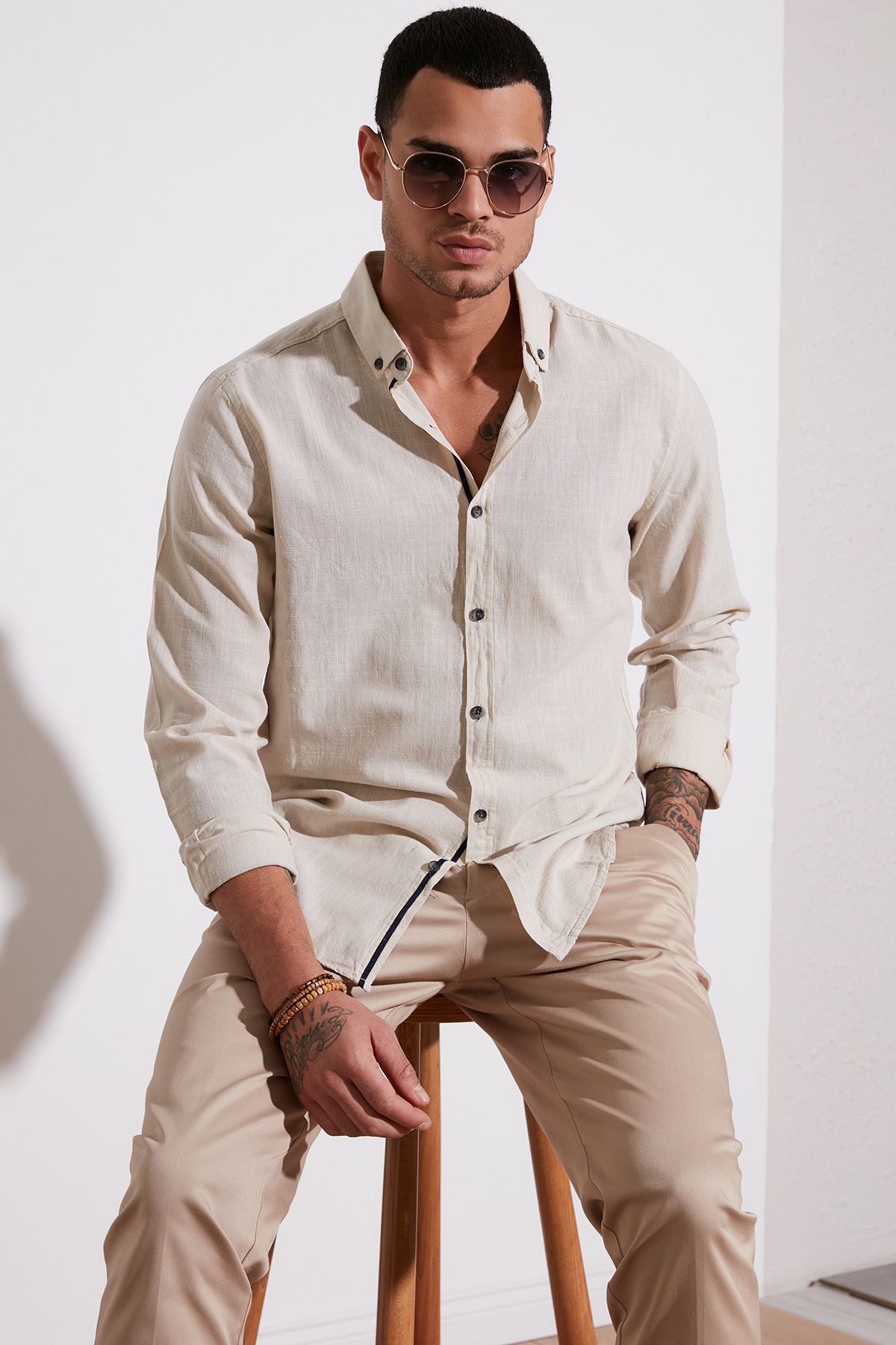 بوراتی پیراهن مردانه یقه دکمه‌دار نخی معمولی Cf20s111871