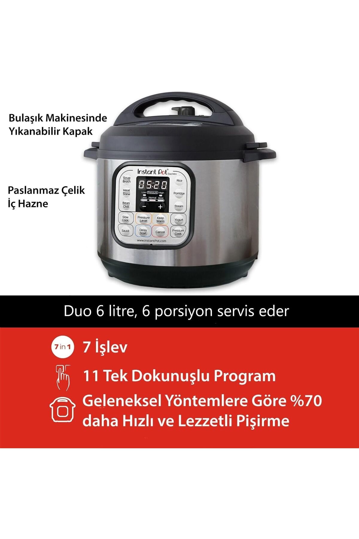 Instant Pot Duo 7in1 5.7 Lt. Akıllı Buharlı Pişirici, Elektrikli Düdüklü, Pilav Pişirici ,yoğurt Yap fotoğrafı 2 (önizleme)