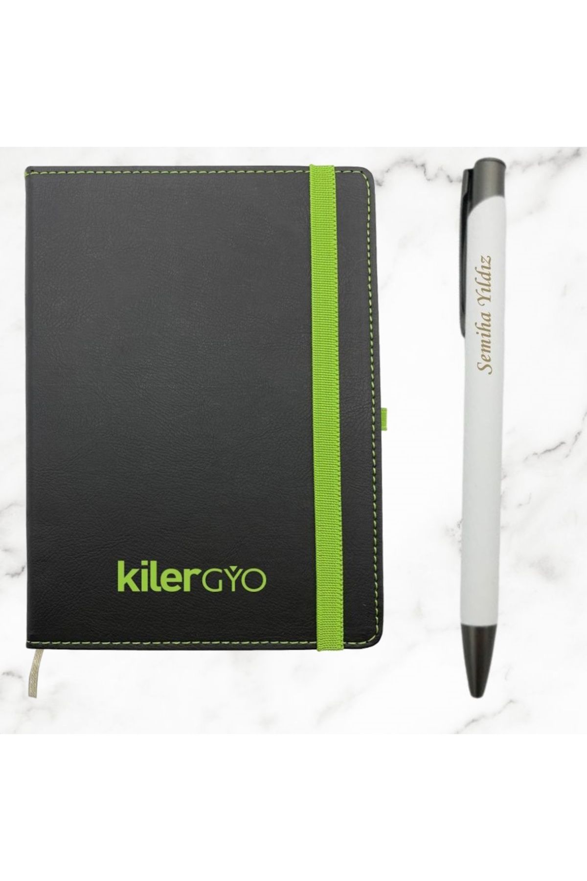 HediyesiBizden Kişiye Özel Isim Baskılı Deri Kapaklı Çizgili Sihirli Defter Ve Kalem Seti