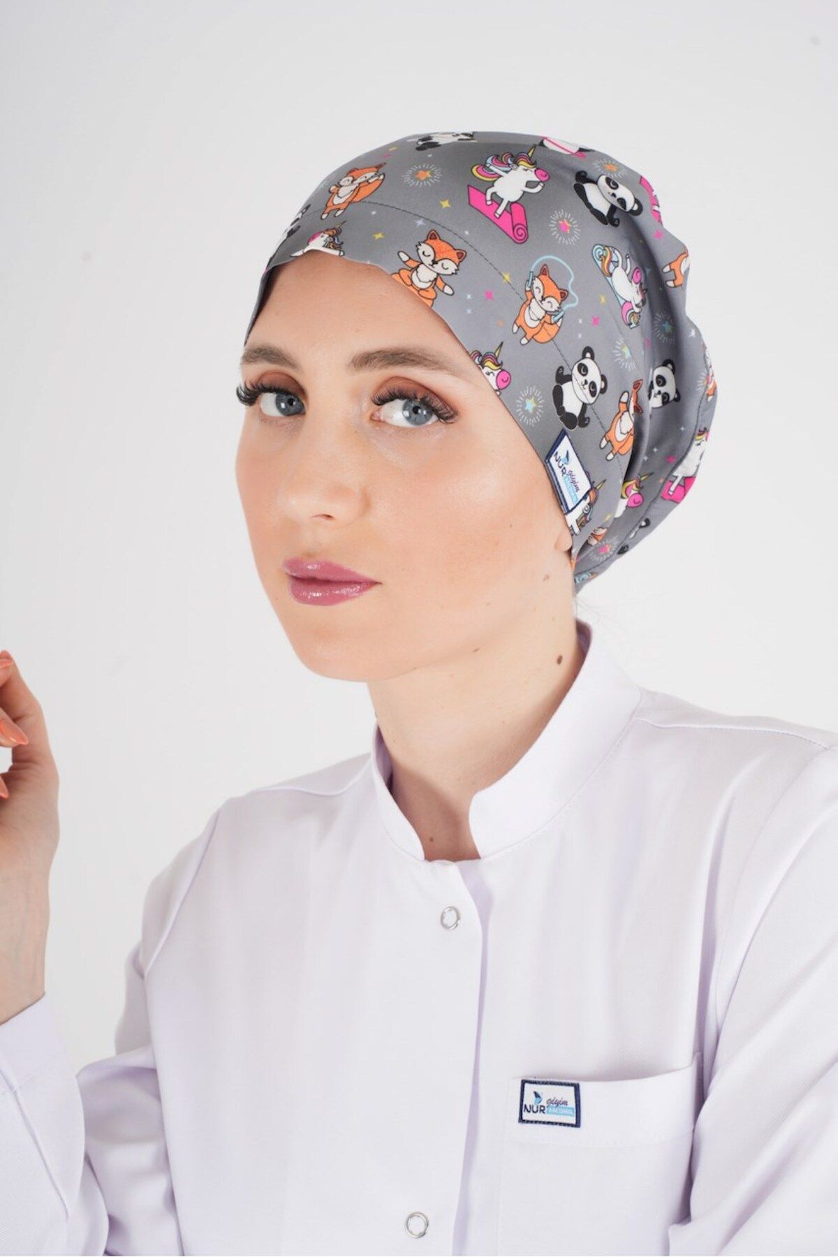 Nur Medikal Giyim Tesettür Pandex Desenli Hemşire Doktor Medikal Hastane Cerrahi Aşçı Tesettür Bonesi