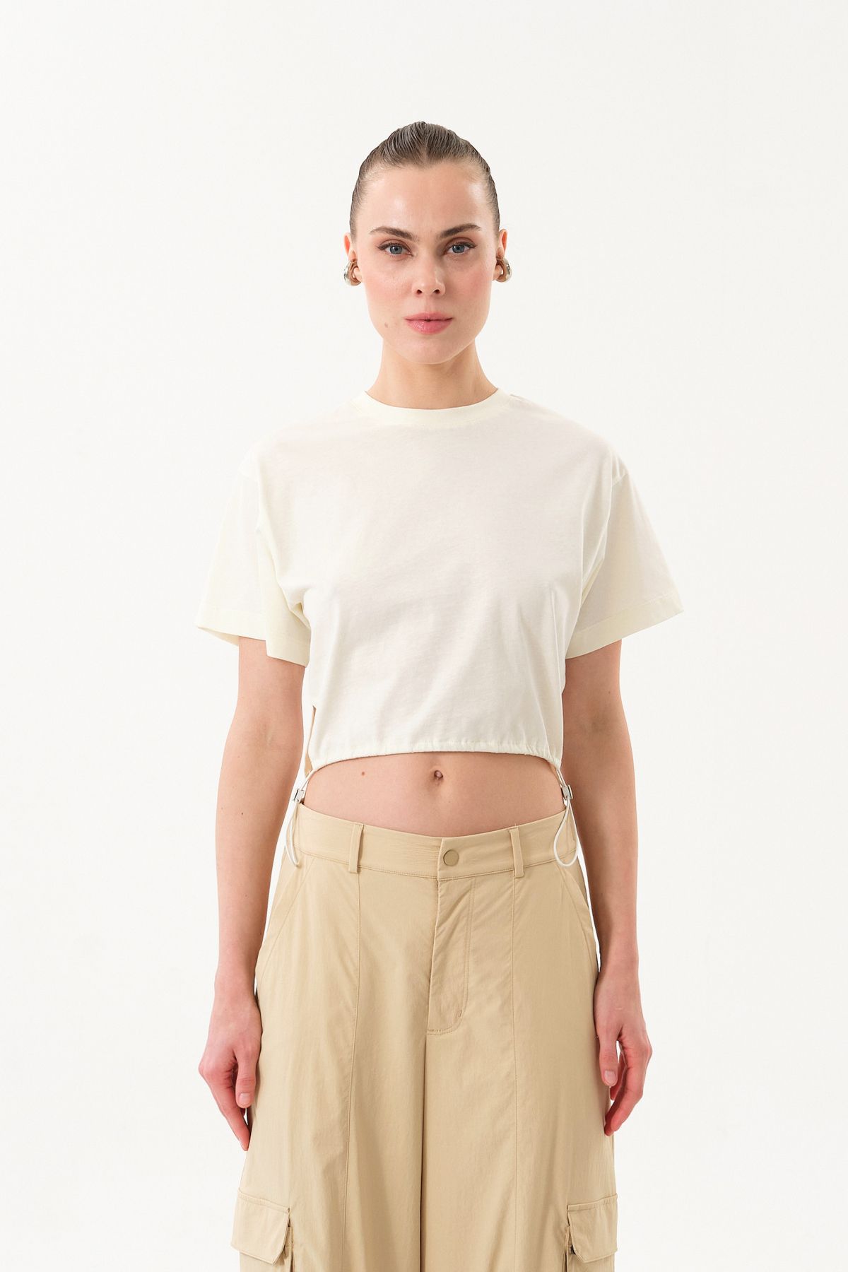 SPORTEMPT Belden Ayarlanabilir Lastikli Crop Kadın T-Shirt