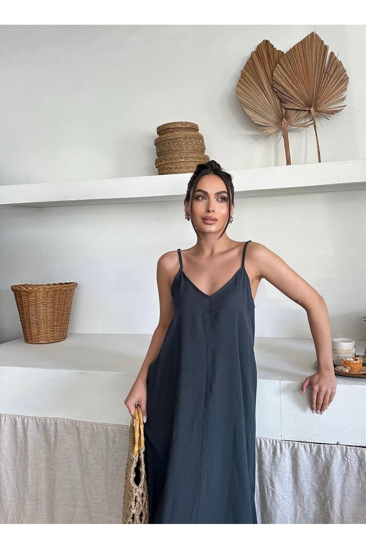 AÈC PRIVÈ KADIN YENİ SEZON YAZLIK UZUN MODAL PAMUK KUMAŞ ELBİSE