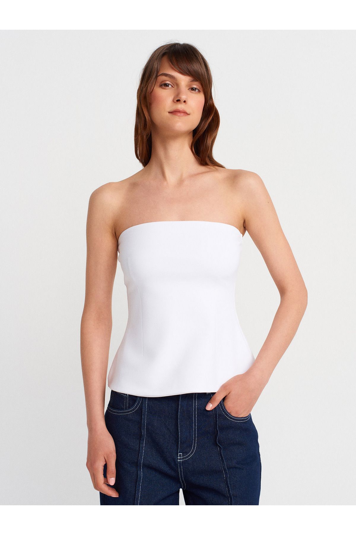 Dilvin 31860 Straplez Top-Beyaz