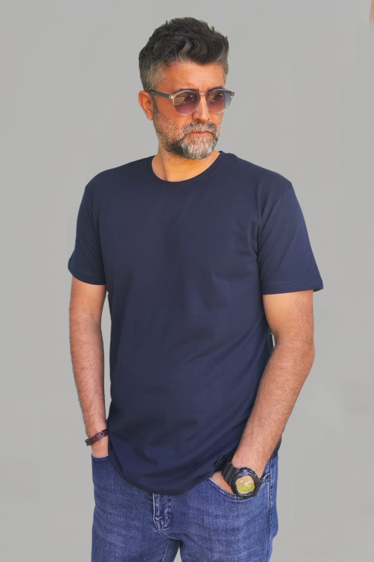 Vien&Karl Erkek Lacivert Slim Fit Bisiklet Yaka %100 Pamuk Basic Tişört