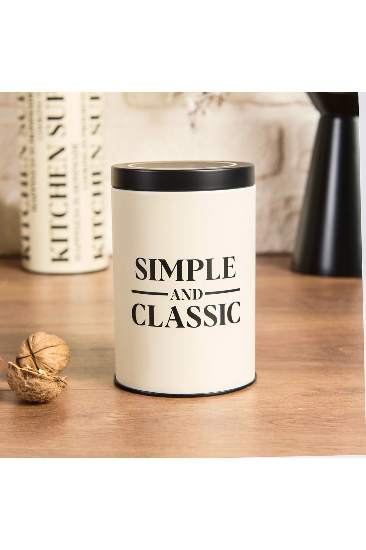 MATMEL Simple Classic Metal Saklama Kabı - Krem / Siyah - 570 ml
