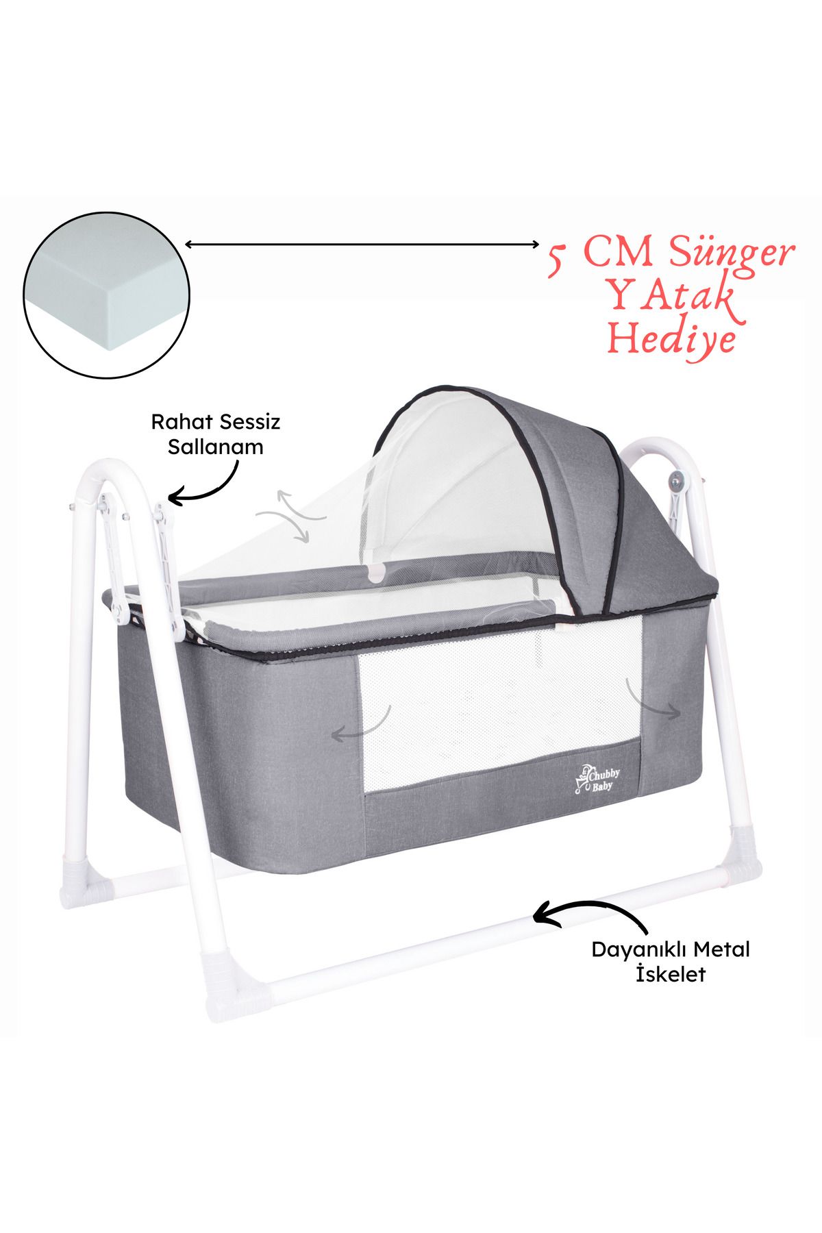 CHUBBY BABY First Class Portatif Sepet Beşik Silinebilir Kumaş 5 CM SÜNGER YATAK