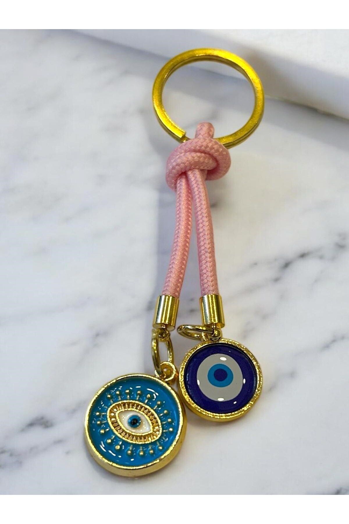 HEDİYE FİKRİ Çift Nazar Boncuklu Anahtarlık - Pembe (10,5 cm) Hediyelik