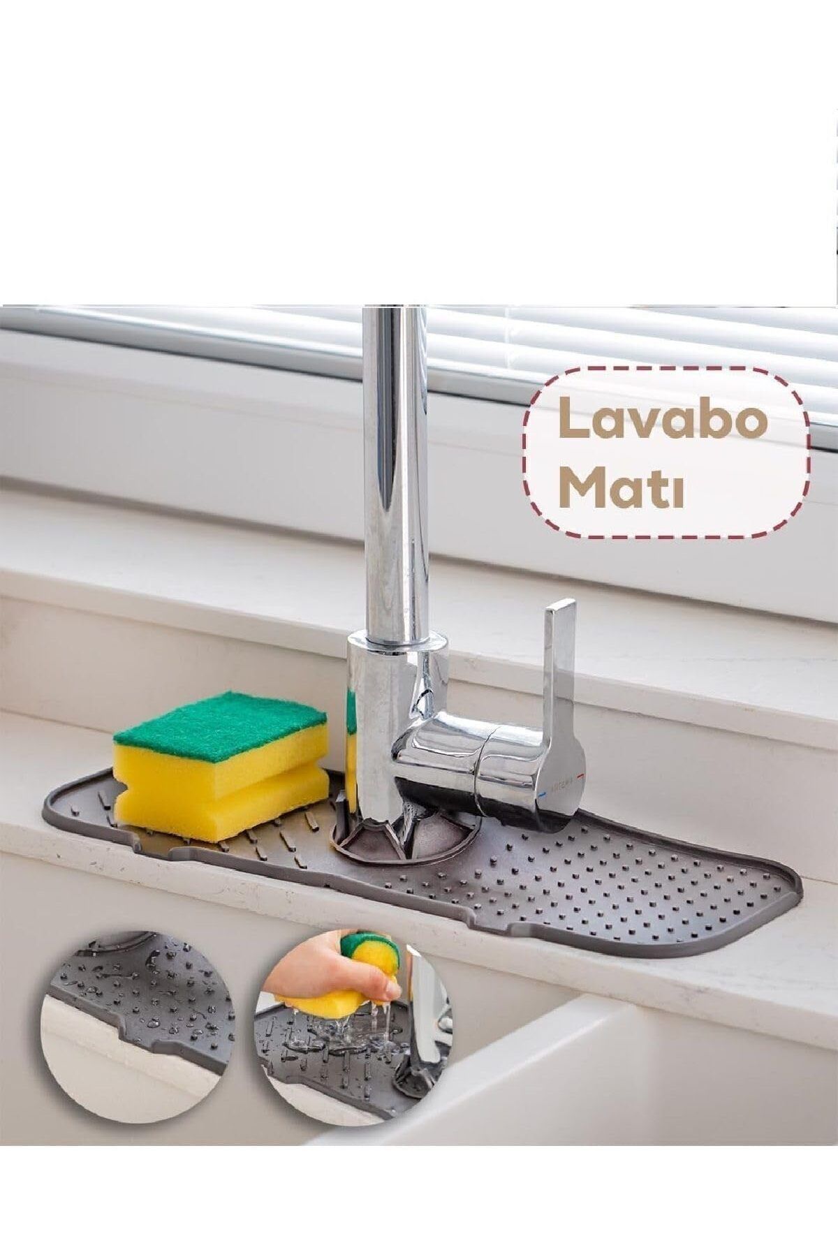 Mu Art Ahşap Mrt 1 Adet Elastik Lavabo Matı Su Tutucu Düzenleyici Kaydırmaz Mutfak Tezgahı Koruma Banyo Matı