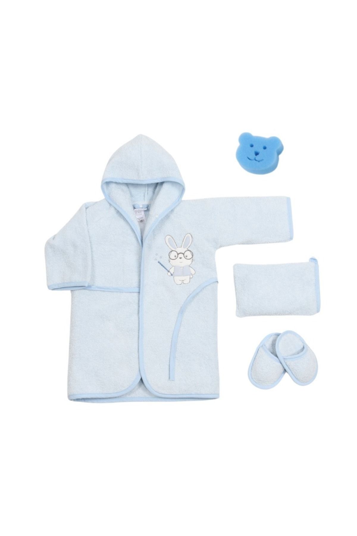 Babydo BD 1502 BABYDO DOKUMA BORNOZ 4LÜ SET BİLGE TAVŞAN ERKEK