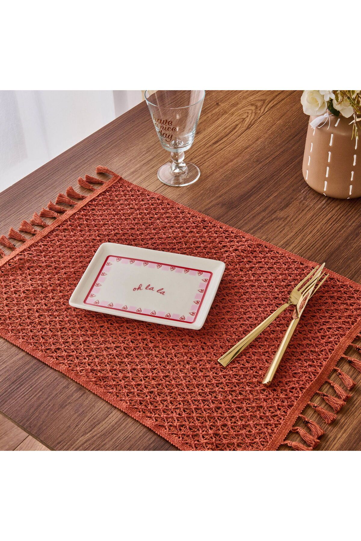 MATMEL Love Servis Tabağı - Pembe / Beyaz - 13x18 cm