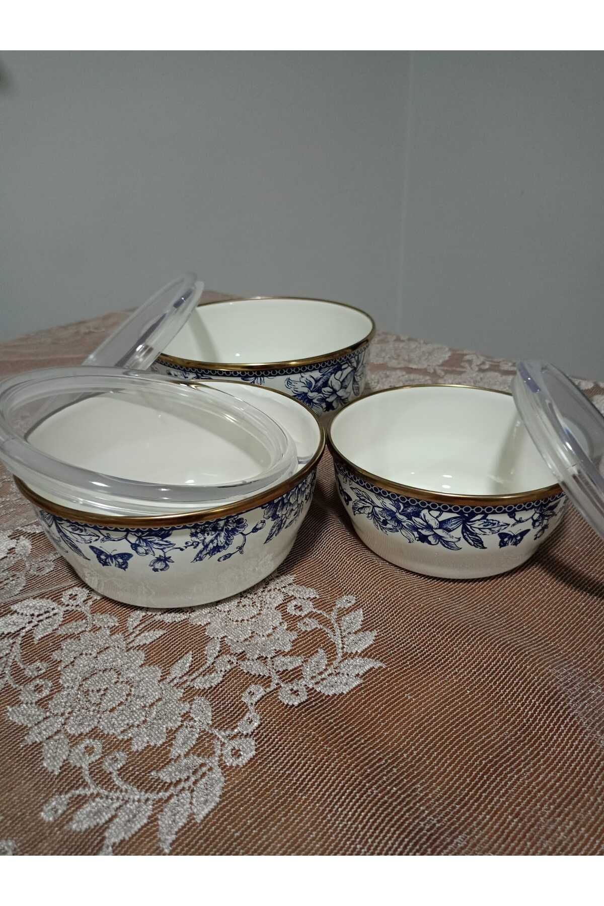 ÖNEM EV TEKSTİL Blue Life Saklama Kabı Emaye Saklama KABI 3LÜ Set 14-16-18 cm - 0.7 Litre1.0 Litre 1.4 litre