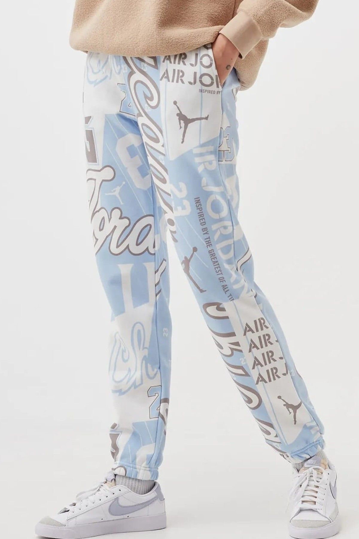 Nike Jordan Fleece Allover Printed Loose Fit Pants Kadın Bol Kesim Eşofman Altı Mavi