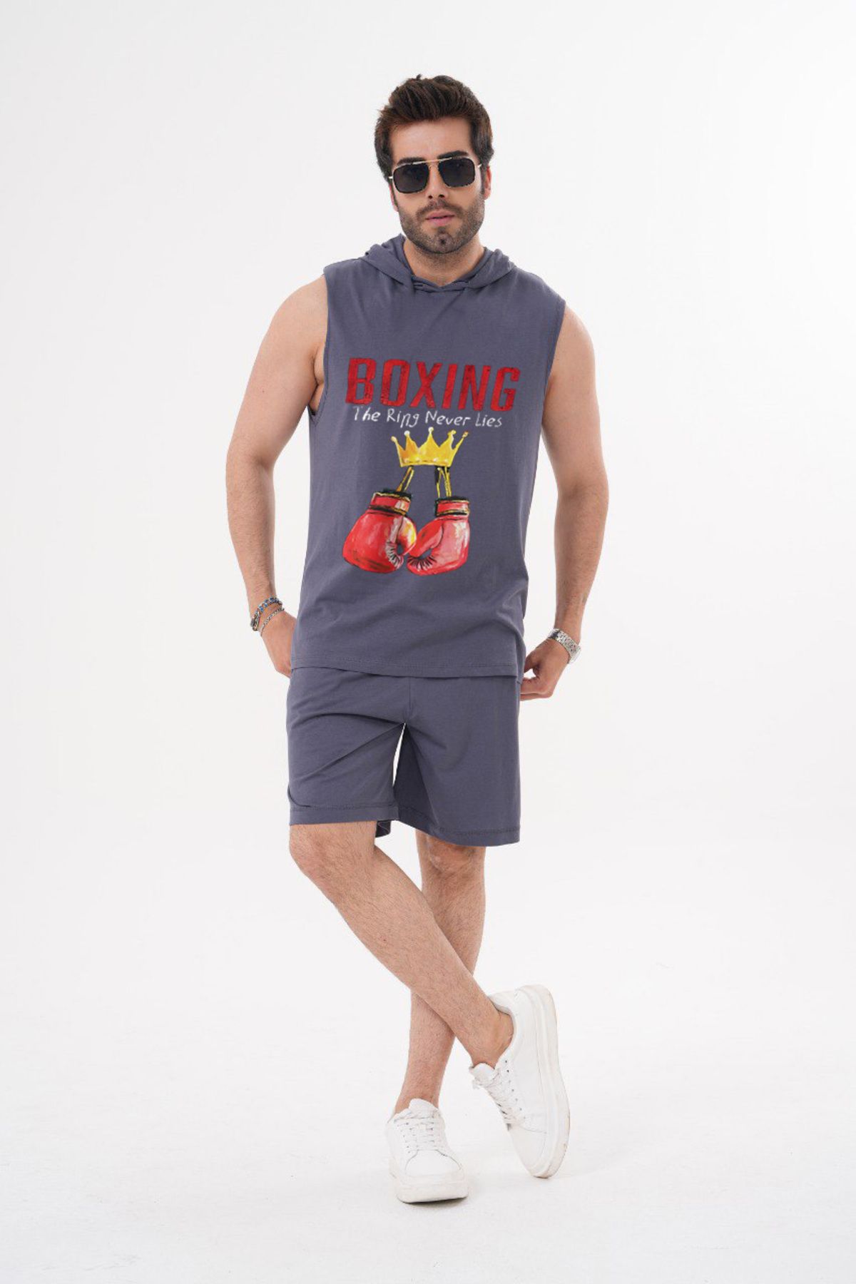 ACTIVE MODA ERKEK -Boxing -BASKILI SPOR ATLETİ - ŞORT TAKIMI 2Lİ BÜYÜK BEDEN PAMUKLU