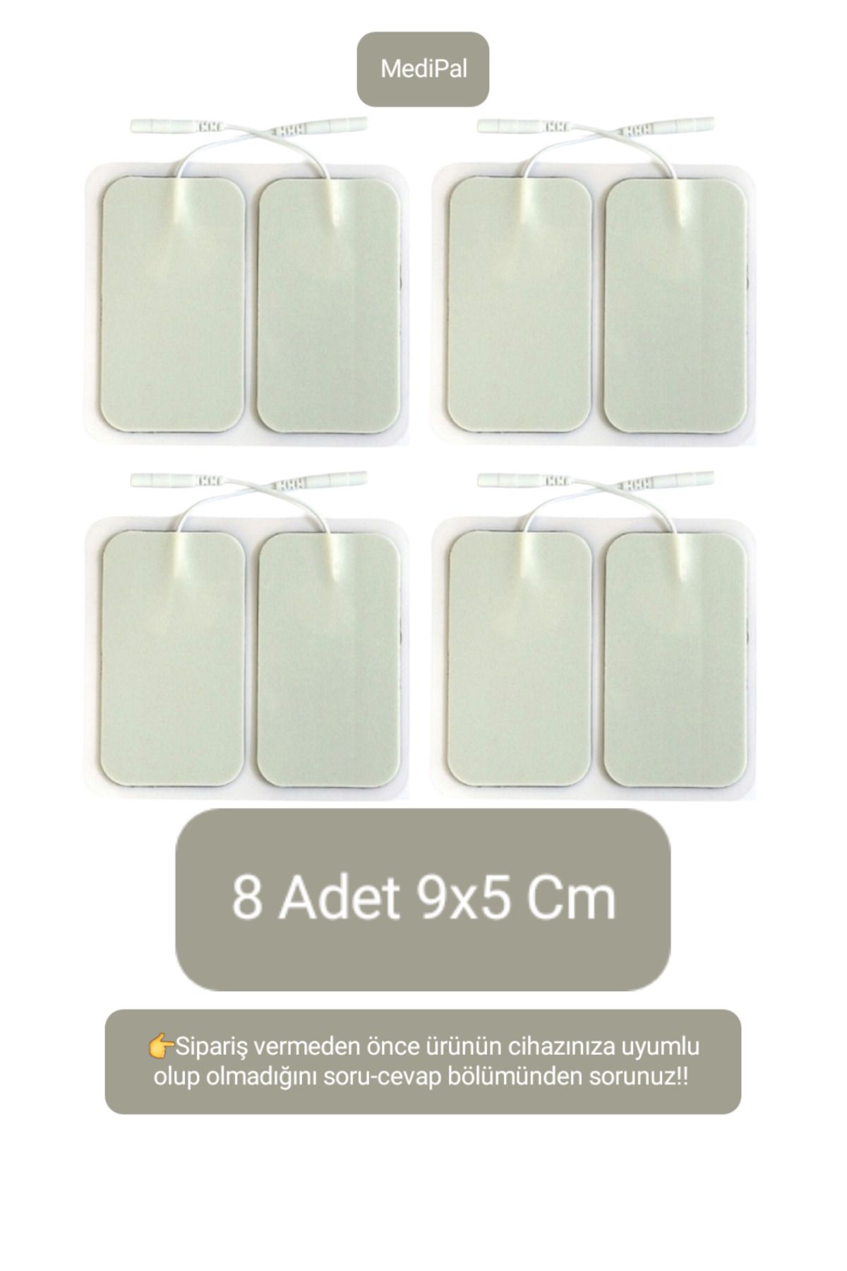 MediPal 8 Adet 9x5 Cm Kablolu Tens Pedi - Kendinden Yapışkanlı Tens Elektrodu - Yedek Elektrot