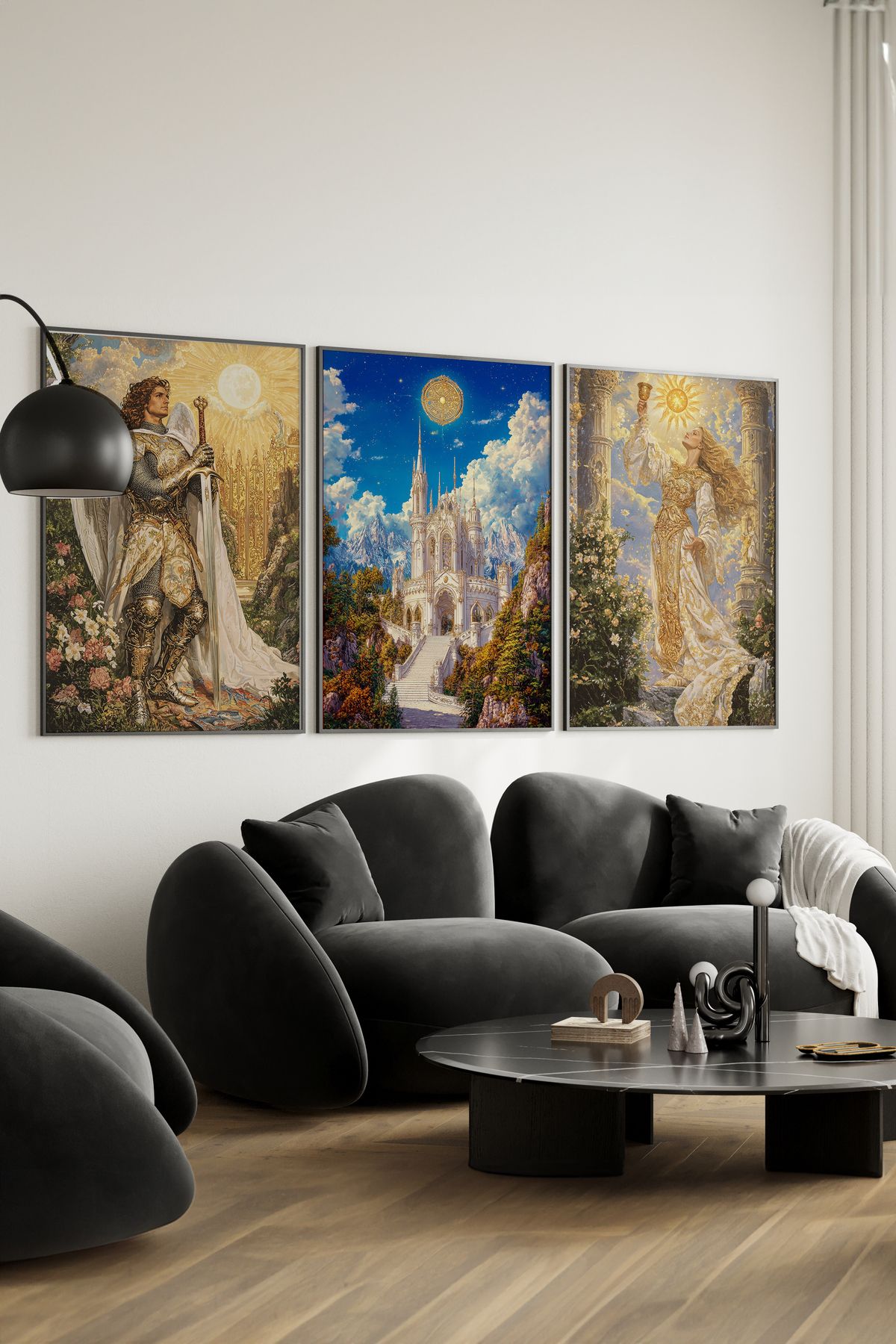 Home 3'lü hafif fantezi, ortaçağ resmi, Genç Odası Dekoru, Salon Dekoru, Oturma Odası Dekoru, Çerçvesiz