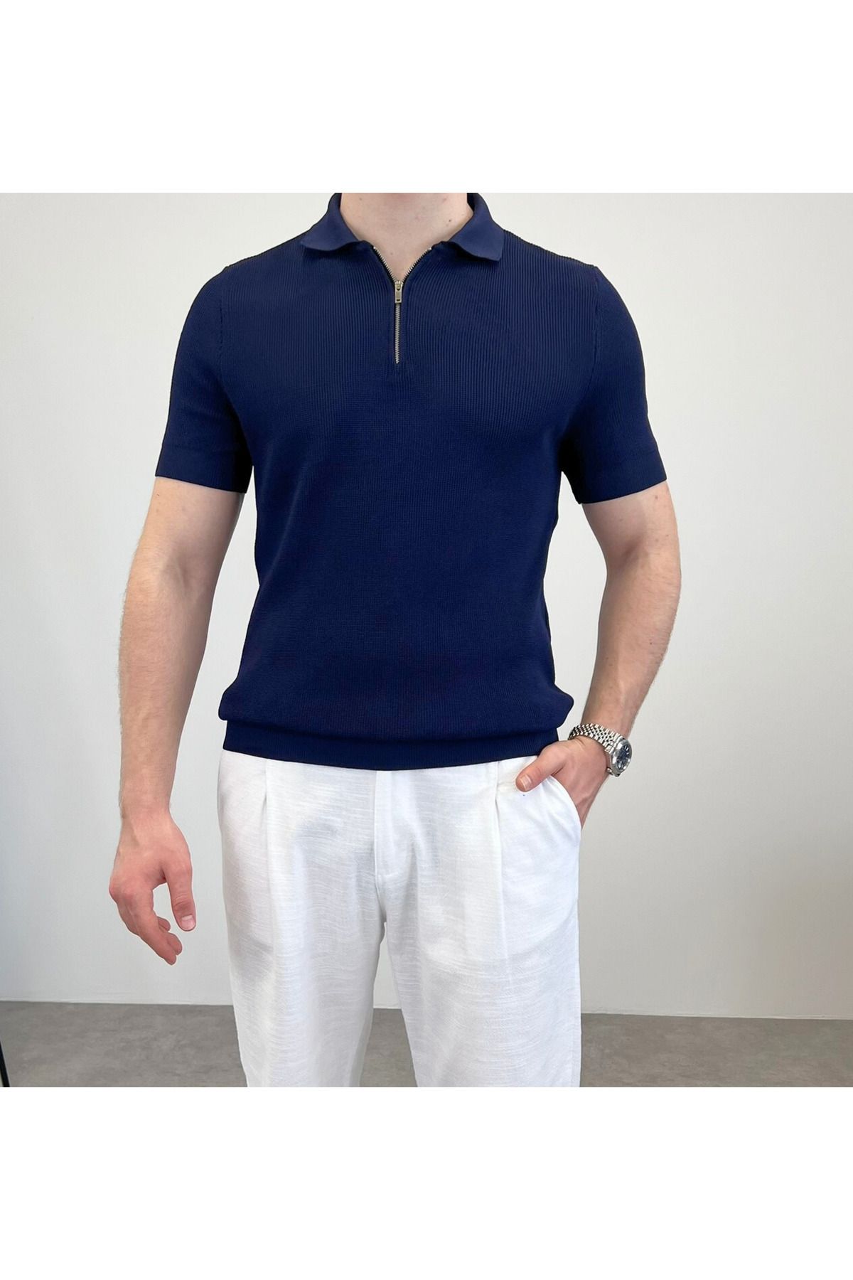RIESGO ÖRME POLO YAKA FERMUARLI T-SHIRT