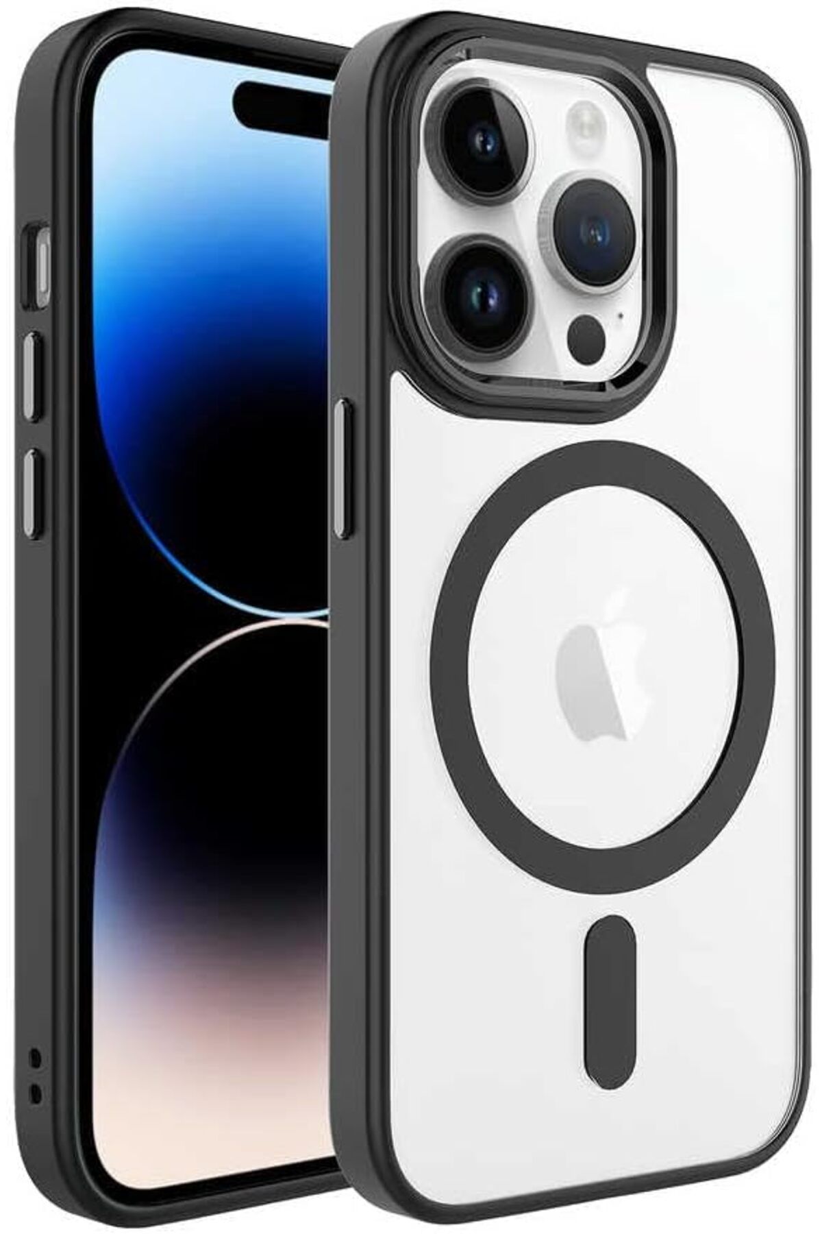 Mu Art Ahşap Mrt iPhone 14 Pro ile Uyumlu Hibrit Kristal MagSafe Kılıf, Ultra Berrak, Lens Çerçevesi ve Tuşl