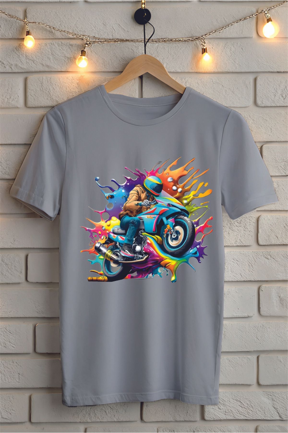 ModaSphere Renkli Motor Baskılı Unisex Oversize Tişört
