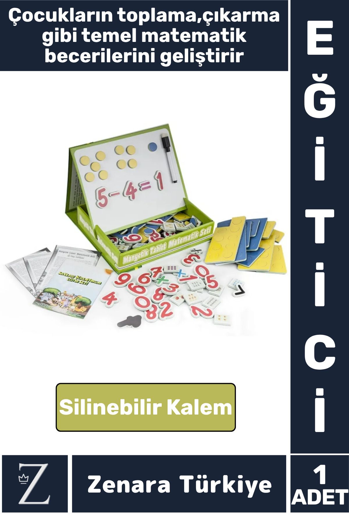 Zenara Eğlenceli Matematik Rakam Sayı Öğretici Silinebilir Yazı Kalemli Öğretici MANYETİK TABLET MATEMATİK