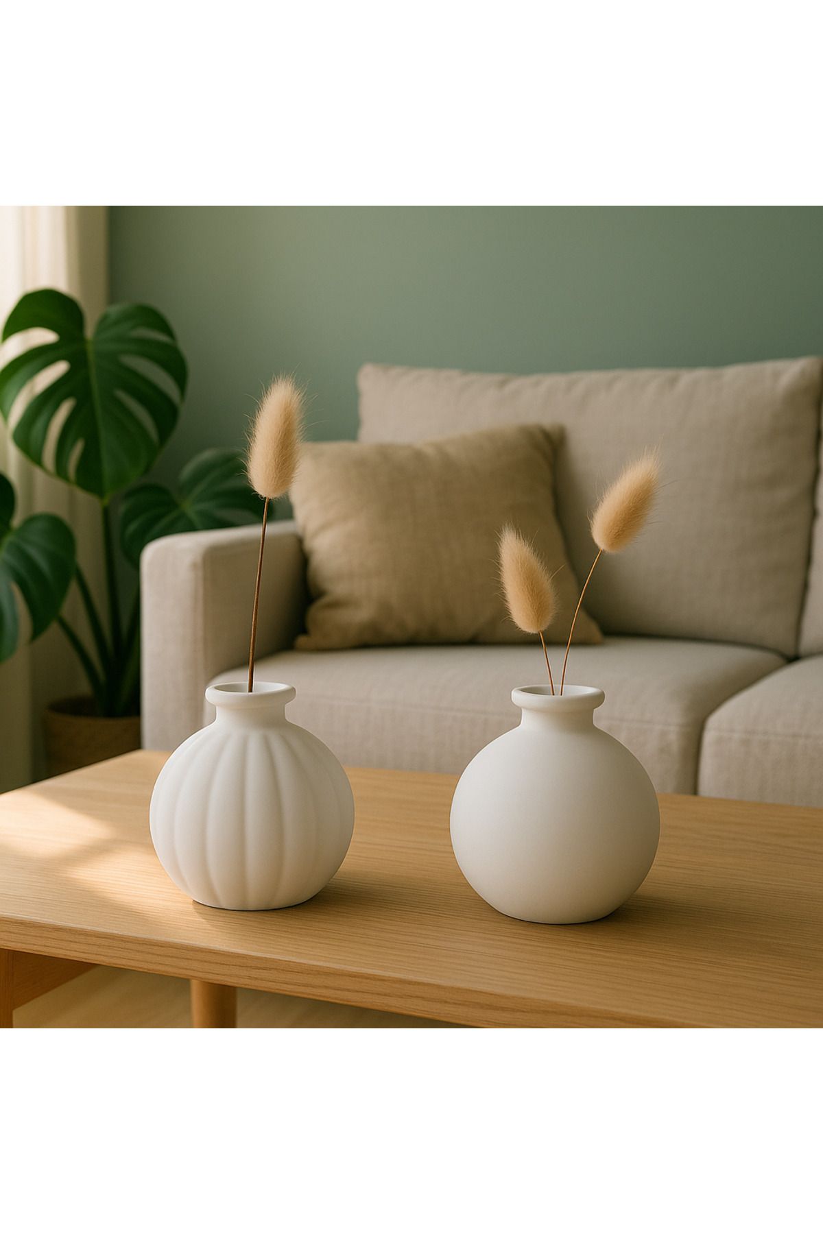 Ecomuse Home 2’li Beton Mini Yuvarlak Vazo Seti – El Yapımı Dekoratif Masaüstü Vazo