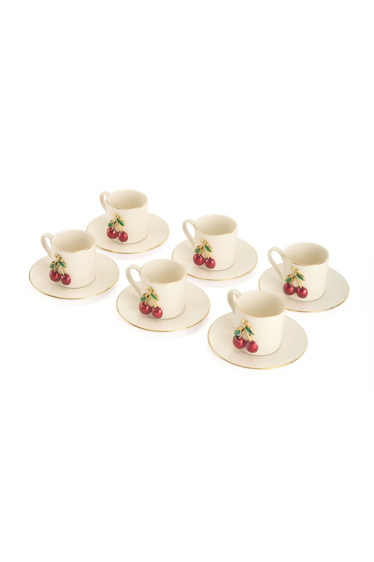ASPARTAM Kahve 6'lı Kahve Fincan Takımı - Beyaz / Kırmızı - 90 ml