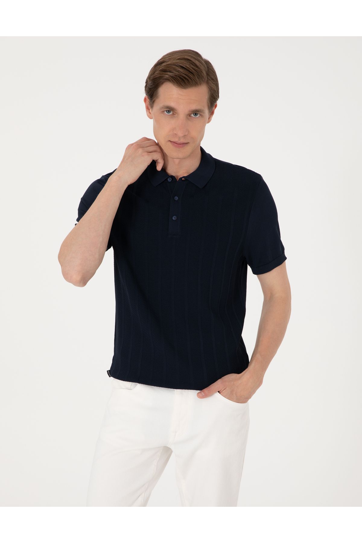 Pierre Cardin Lacivert Slim Fit Polo Yaka Düğmeli Triko Tişört 50306025-VR033