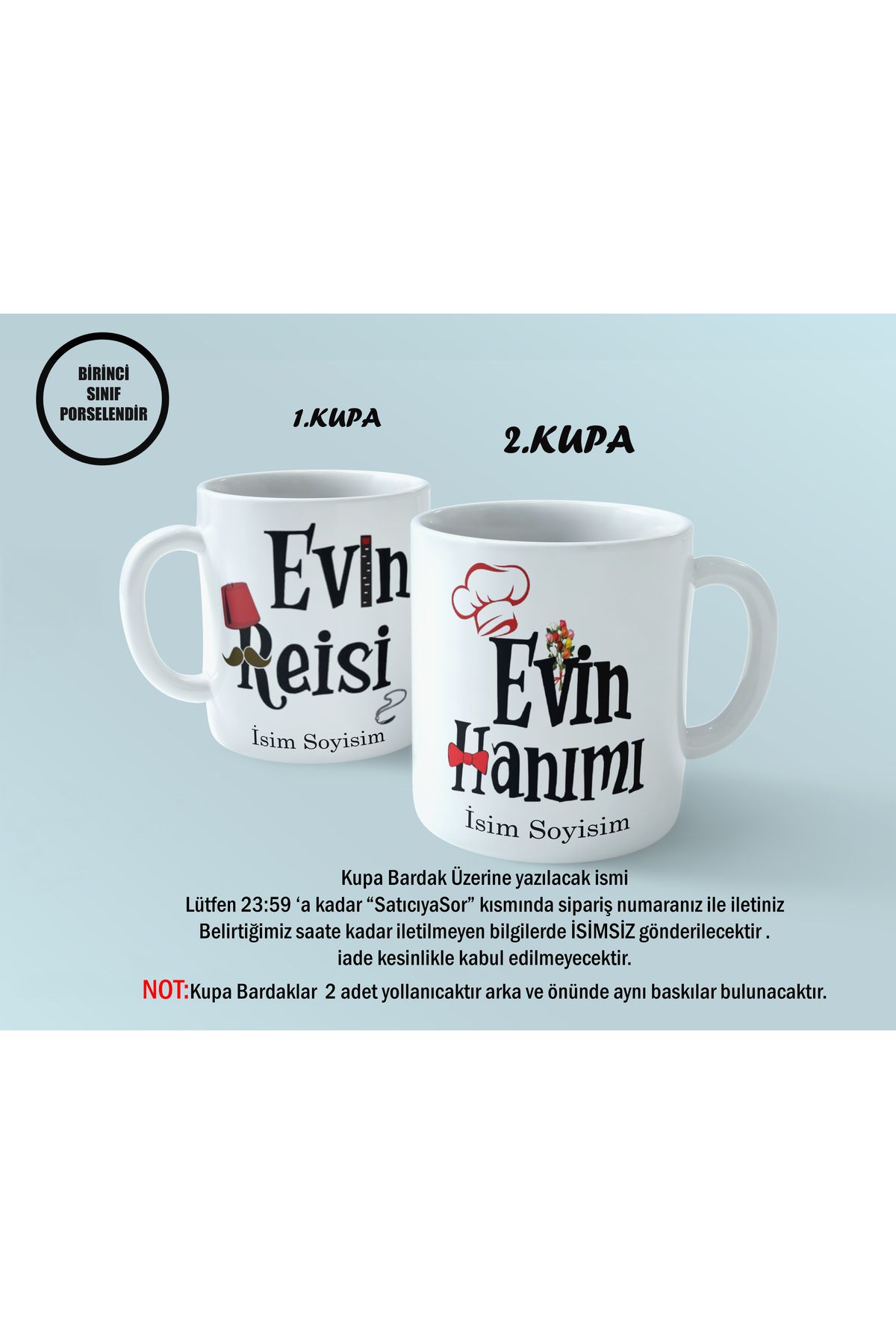mystering store Kişiye Özeş Evin Reisi-Evin Hanımı Temalı Kupa Bardak Takımı