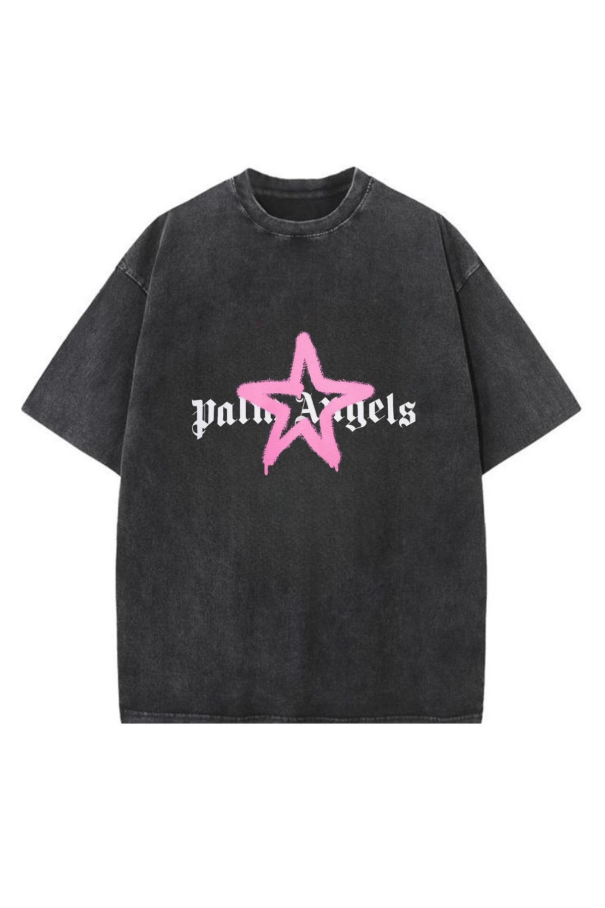 Touz Moda Angel Baskılı Yıkamalı Vintage Unisex Oversize T-Shirt