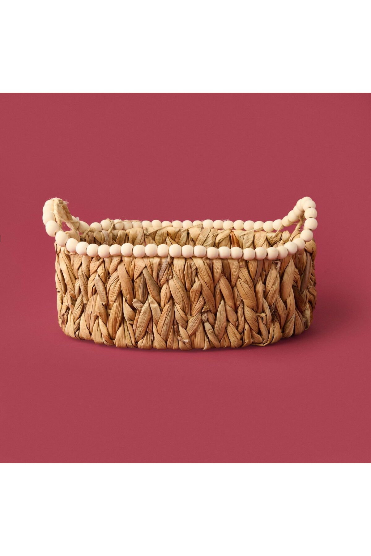 MATMEL Boncuklu Hasır Sepet - Kahverengi - 33x20x12 cm
