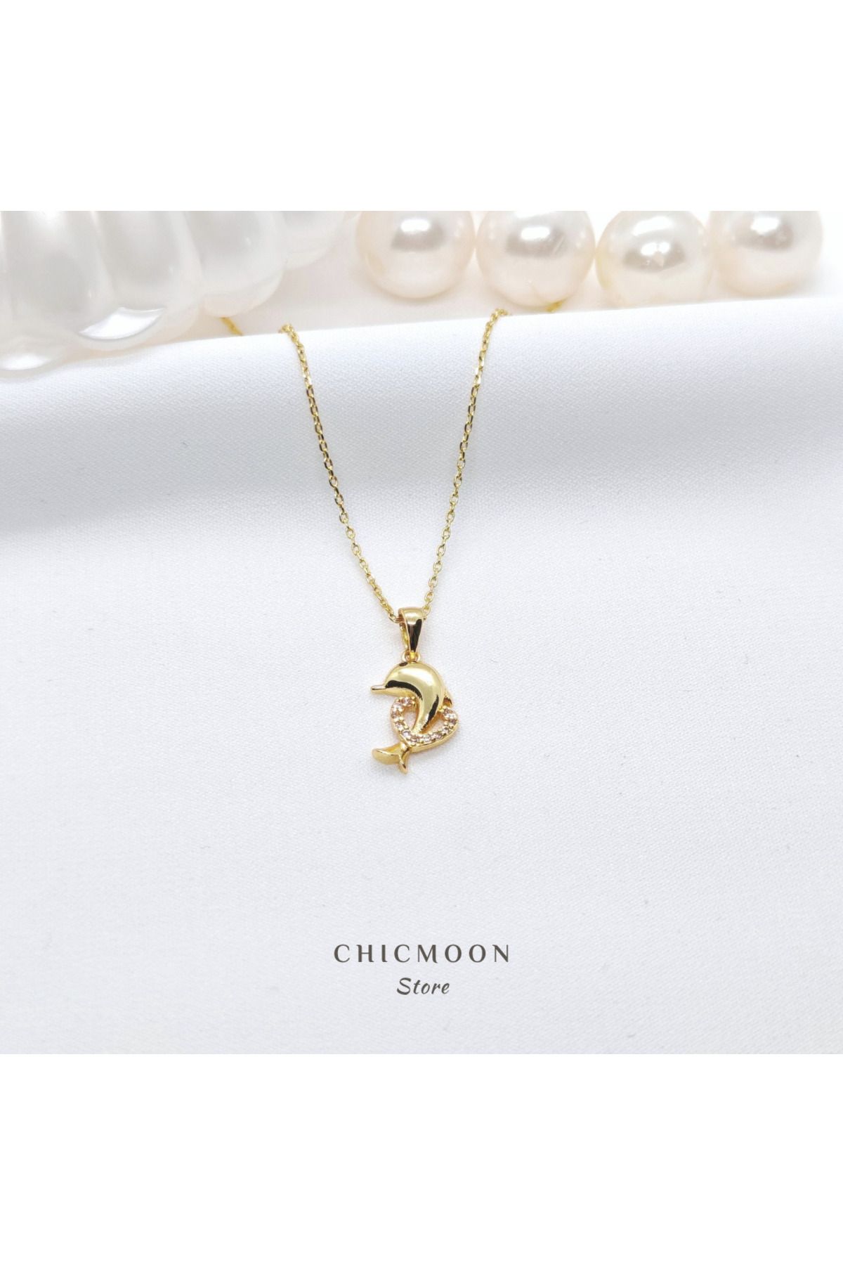 CHICMOON STORE 925 Ayar Gümüş Kaplama Kalpli Yunus Kolye